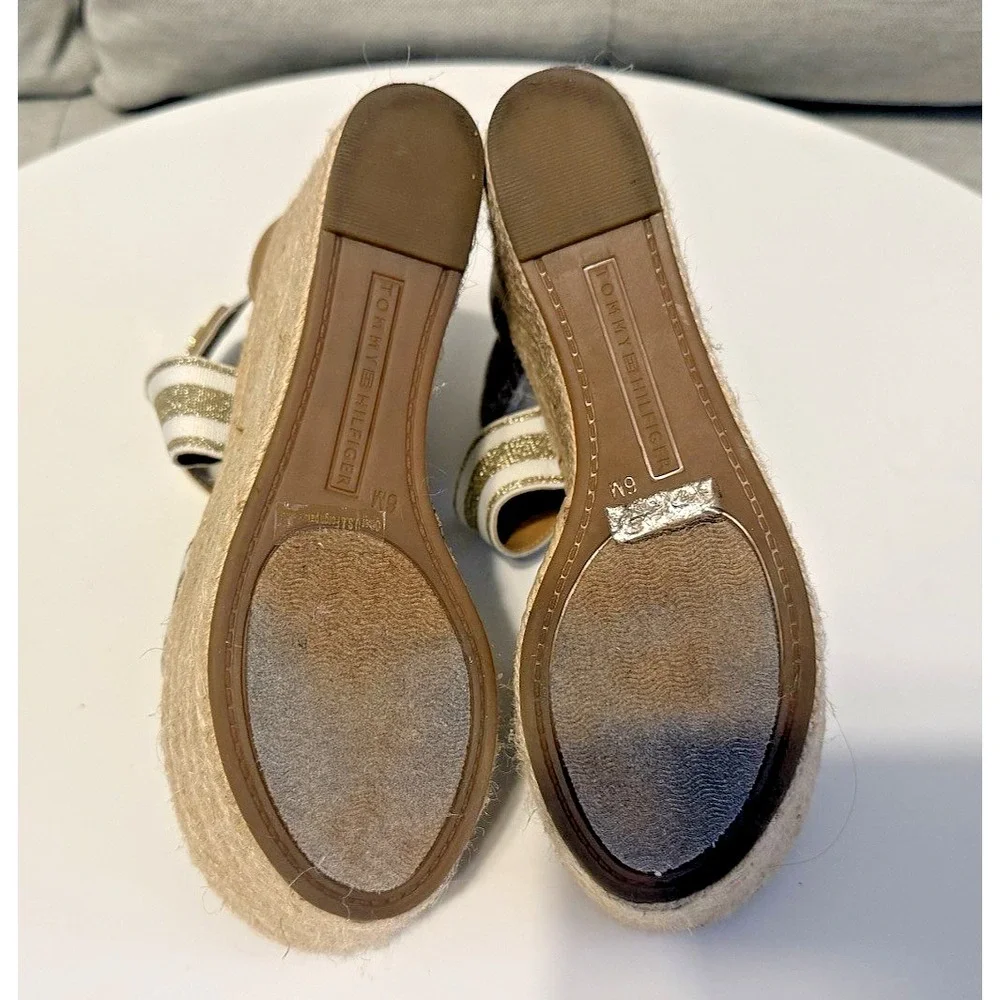 Tommy Hilfiger Shoes Womens 6 Espadrille Sandals Platform Metallic Gold Ivory